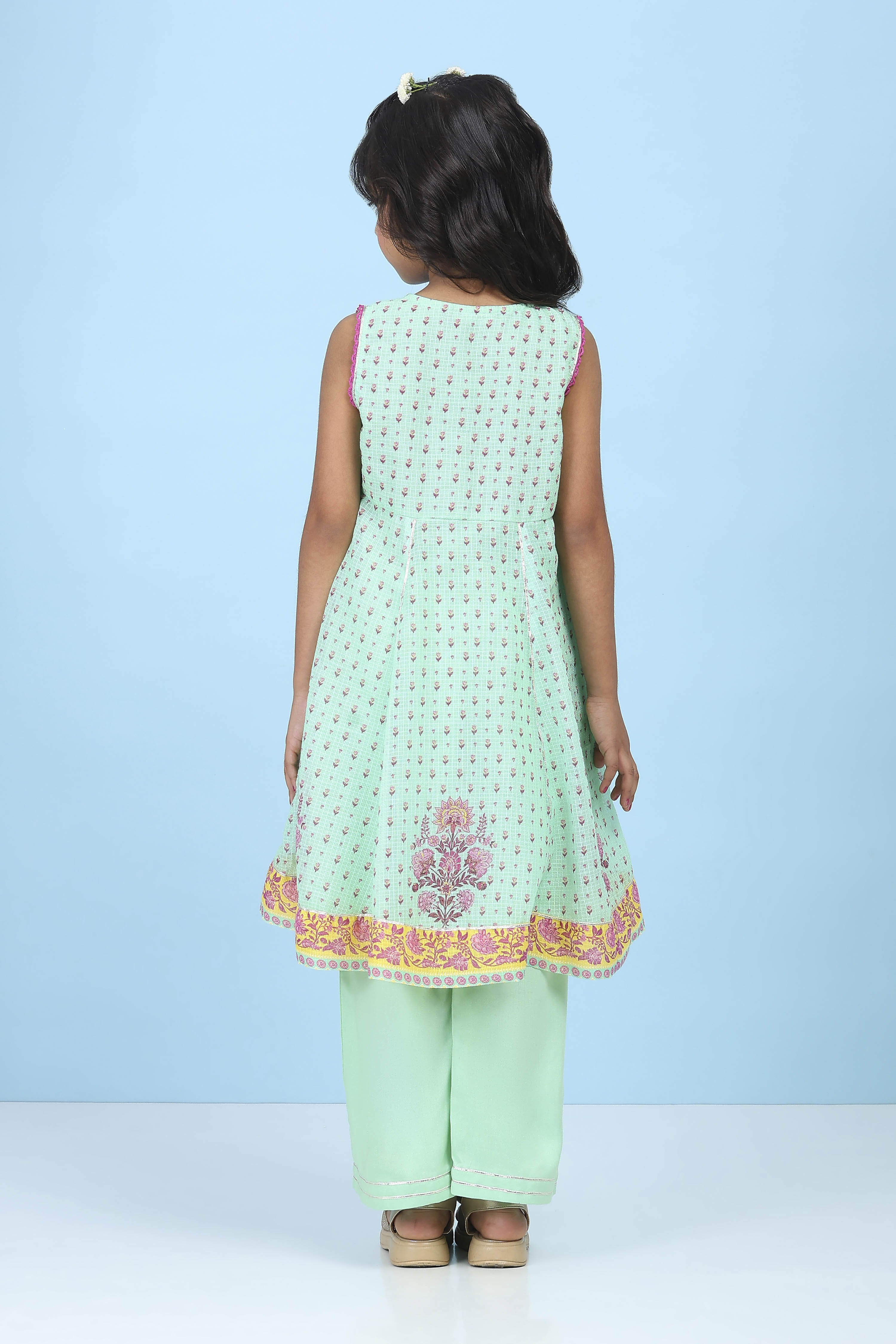 Green Cotton Floral Printed Anarkali Suit Set image number 4