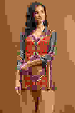 Rust and Green Block Printed Shirt Style Short Kurta image number 5