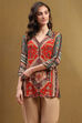 Rust and Green Block Printed Shirt Style Short Kurta image number 5