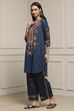 Blue Cotton Straight Printed Kurta Pants Set image number 3