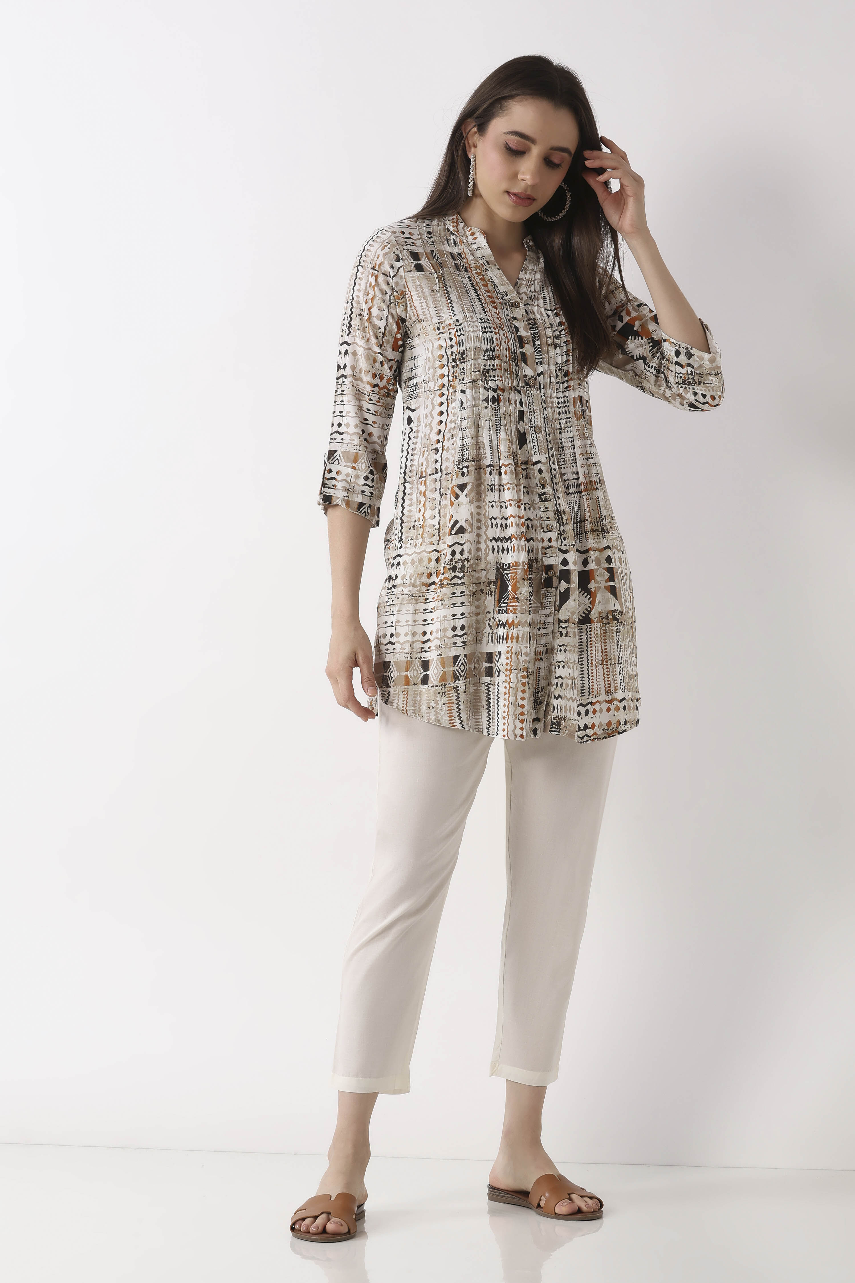 Off White Cotton Slim Pants image number 0