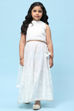 White Poly Organza Khadi Print Flared Lehenga Set image number 7