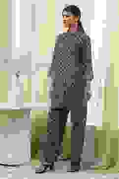 Black Printed Shirt-Style Straight Co-ord Set image number 3