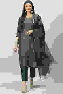 Emerald Green Art Silk Straight Kurta Slim Pants Suit Set image number 0