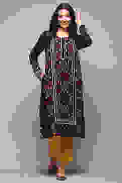 Pink & Purple Poly Cotton Straight Yarndyed Kurta image number 5