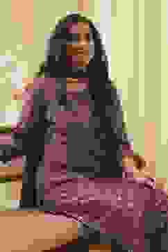 Purple Art Silk Straight Kurta Slim Pant Suit Set image number 9