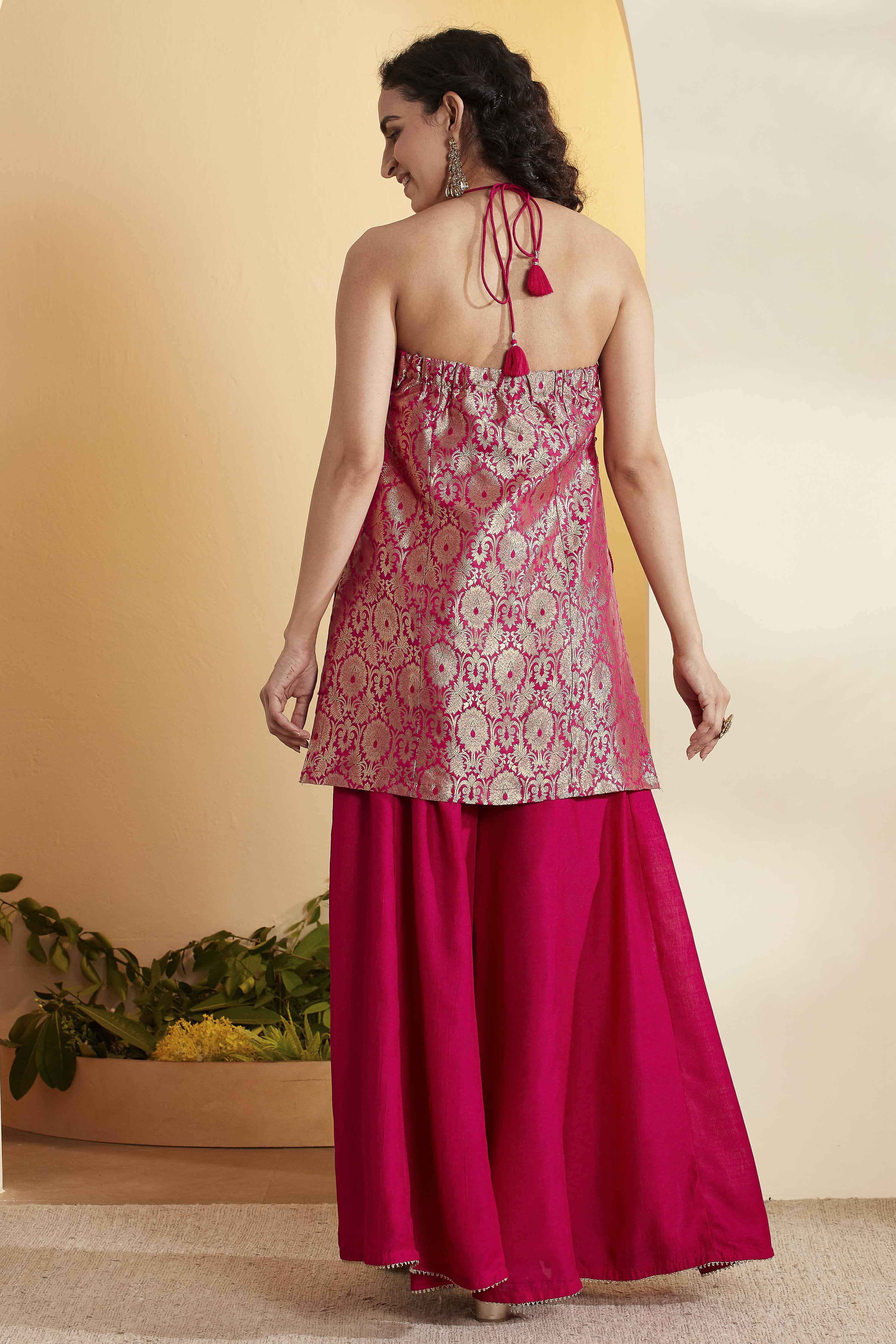 Fuschia Viscose Rayon Straight Suit Set image number 5