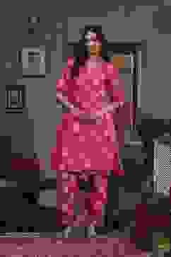 Fuchsia Pink Art Silk Printed Straight Co-ord Set image number 0