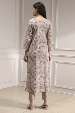 Purple Cotton Printed Embroidered Unstitched Suit Set image number 5