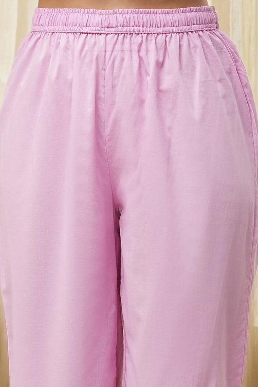 Pink Embroidered Straight Suit Set image number 2