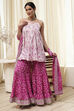 White and Blue Cotton Floral Flared Suit Set image number 0