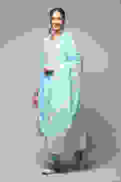 Sky Blue Cotton Blend Layered Kurta Salwar Suit Set image number 6