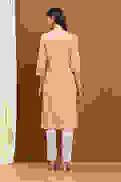Peach-Coloured Cotton Blend Solid Straight Kurta image number 3