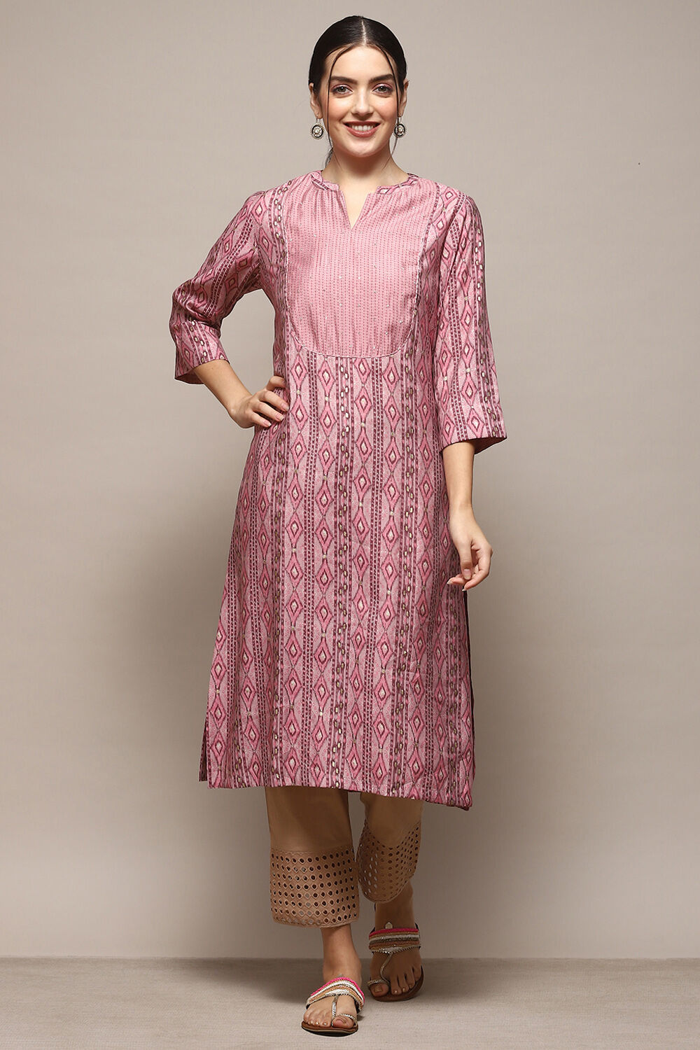 Pink Poly Viscose Printed KurtaPink Poly Viscose Printed Kurta-image-44