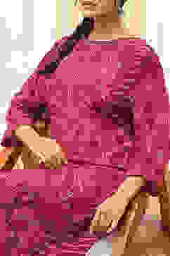 Burgundy Crepe Printed Straight Kurta Set image number 1