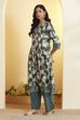 Green Cotton A-Line Kurta image number 2