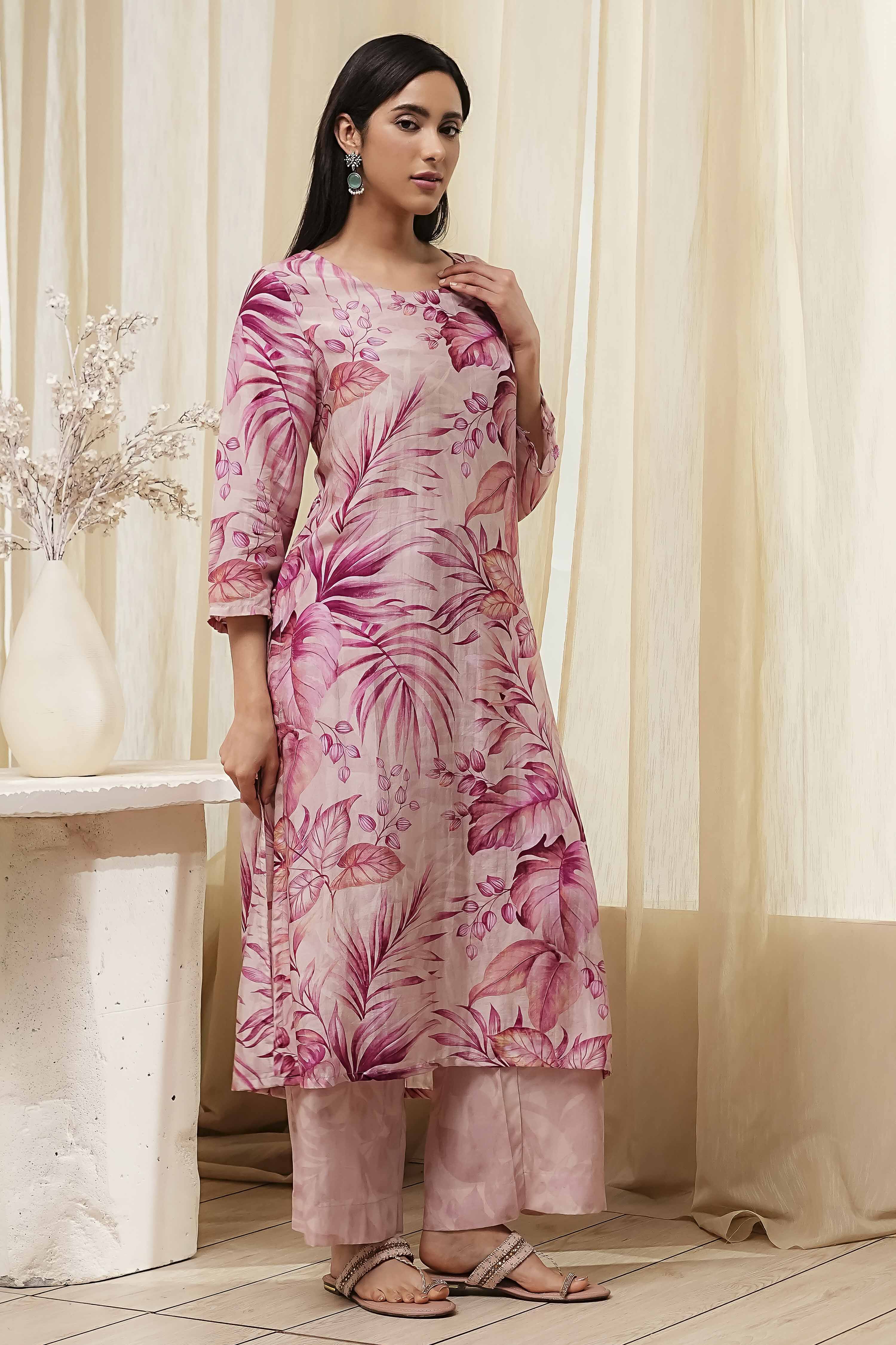 Green Modal Floral Printed Straight Kurta Set image number 5