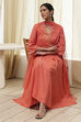 Peach Modal Printed Angrakha Anarkali Suit Set