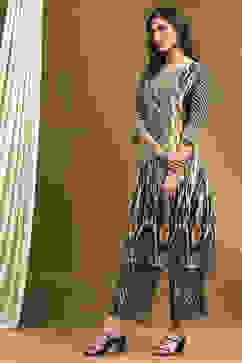 Beige Geometric Printed Asymmetric Kurta Set image number 3