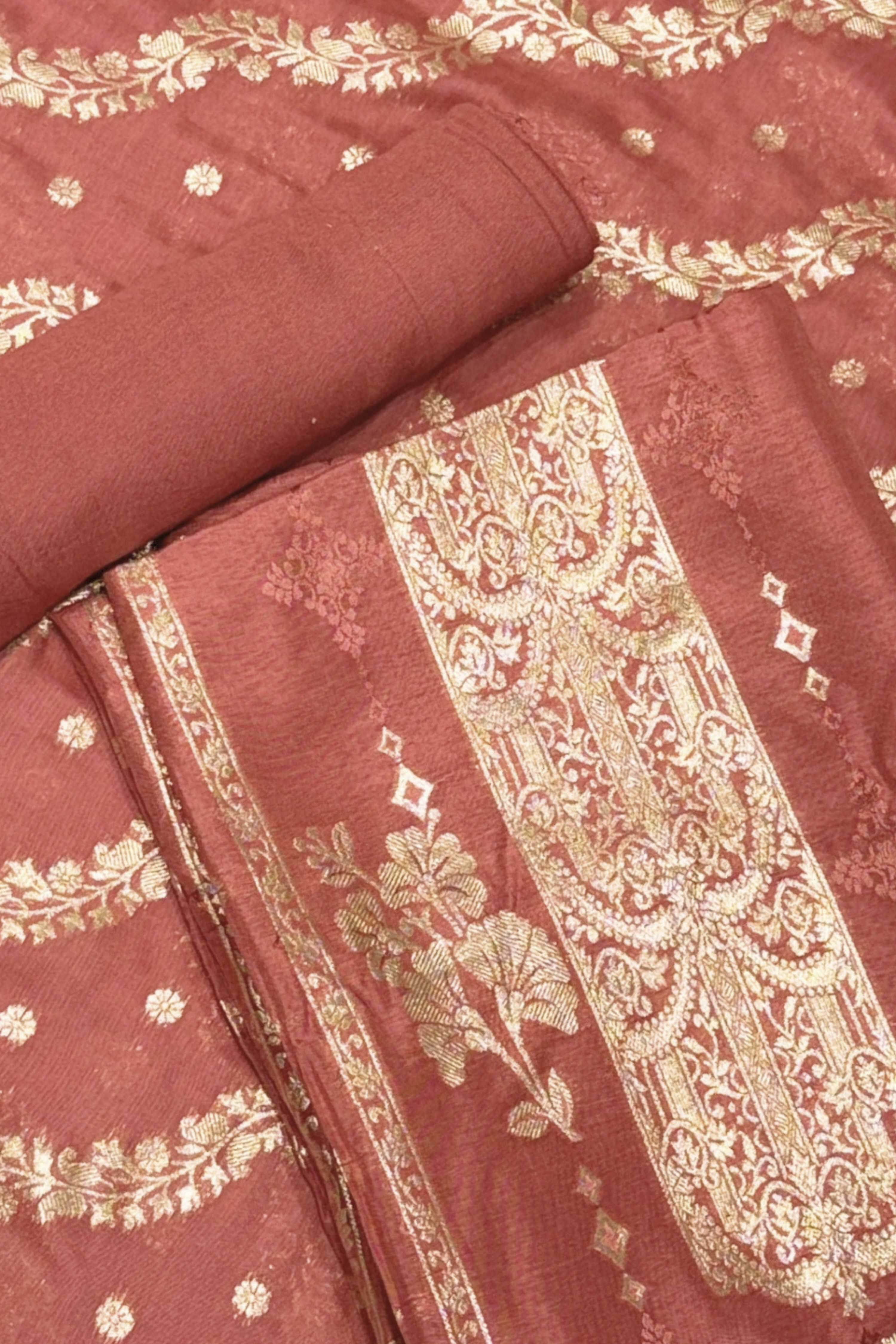 Rust Jacquard Traditional Weaving Unstitched Suit Set image number 0