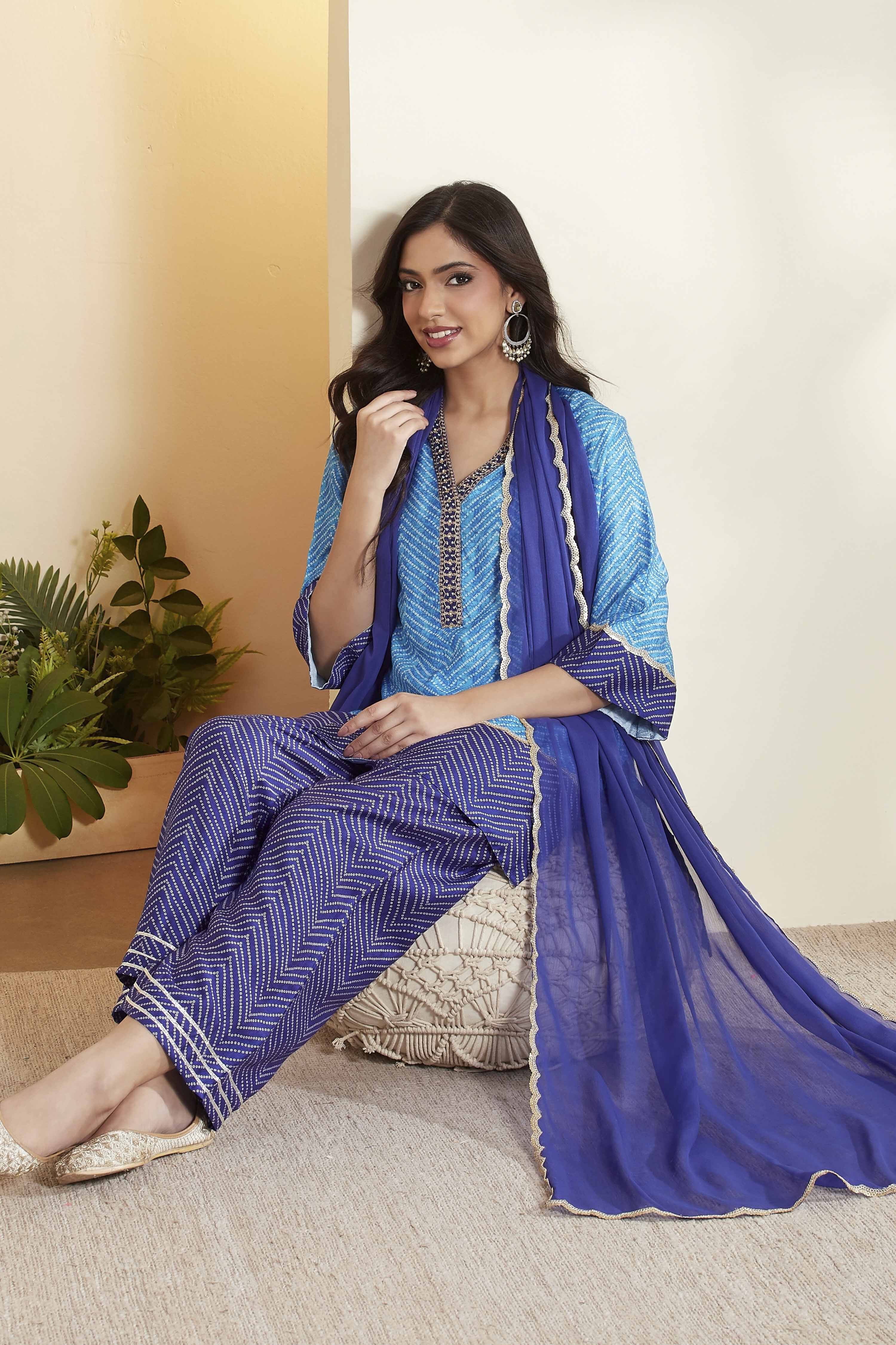 Blue Viscose Rayon Printed Suit Set image number 0