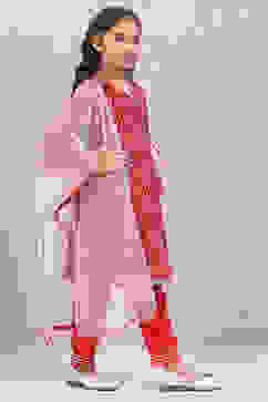 Red Rayon Front Open Kurta Regular Pants Suit Set image number 3