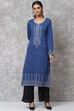 Blue Straight Poly Metallic Kurta image number 0