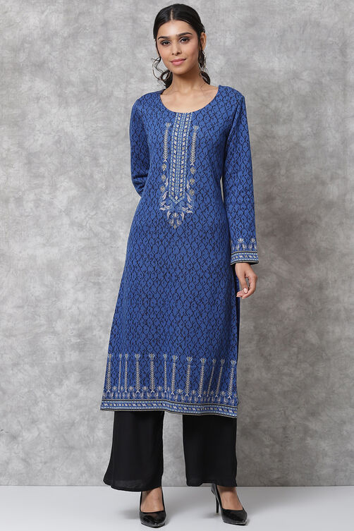 Blue Straight Poly Metallic Kurta image number 0