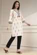 Off-White Cotton Ikat Straight Kurta image number 4