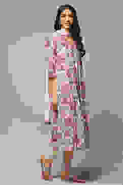 Beige Cotton Gathered Kurta Churidar Suit Set image number 6