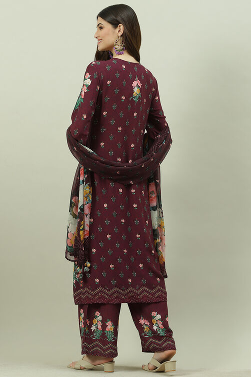 Black Rayon Printed Straight Pant Kurta Palazzo Suit Set image number 4
