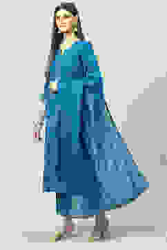 Royal Blue Cotton Straight Kurta Regular Pants Suit Set image number 5