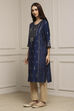 Blue Art Silk Printed Straight Kurta image number 2