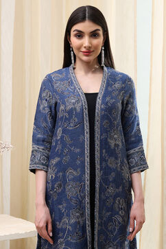 Indigo Poly Mettalic Front Open Yarndyed Shrug image number 1