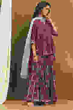 Cherry Red Viscose Blend Floral Peplum Kurta Suit Set image number 5