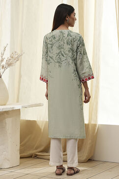 Green Cotton Floral Straight Kurta image number 3