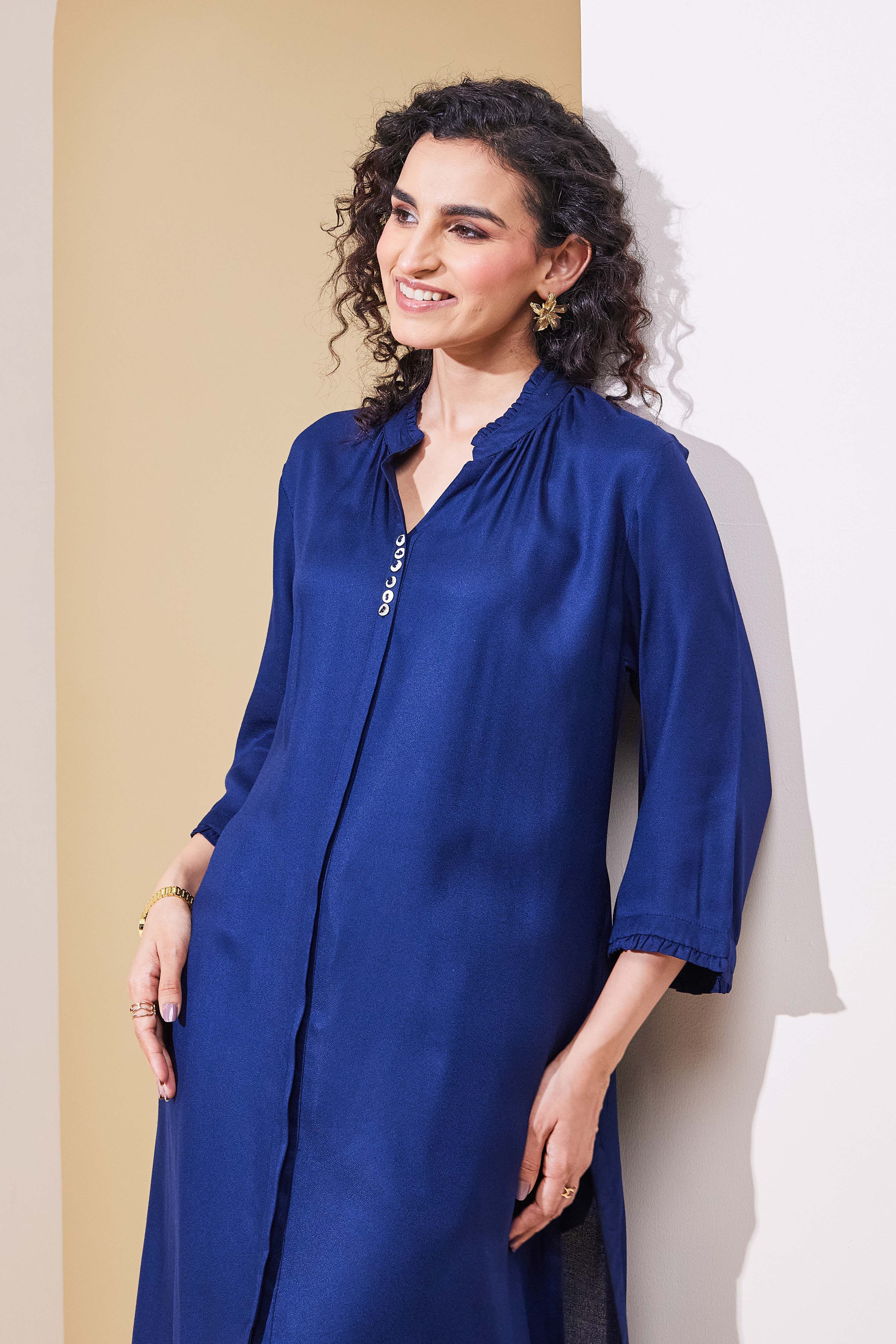 Blue Viscose Rayon Straight Kurta image number 6