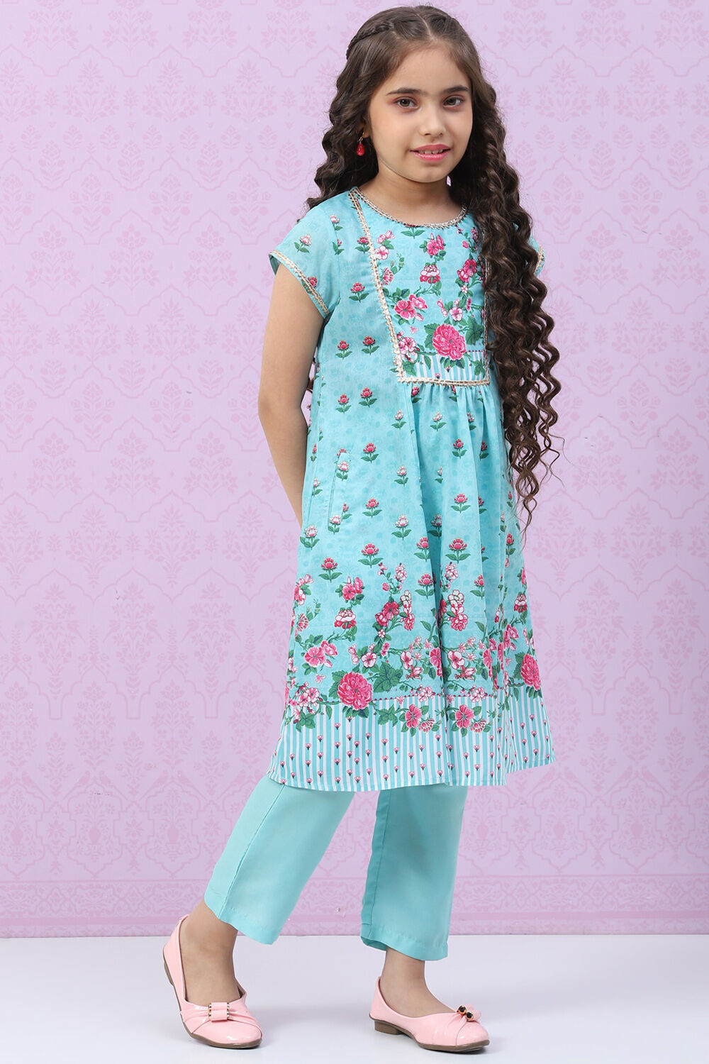 Sky Blue Art Silk Straight Printed Kurta Set image number 5