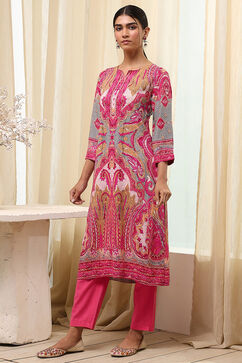 Pink Printed Straight Kurta image number 2
