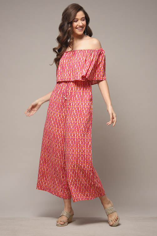 Pink LIVA Printed Jumpsuit image number 0