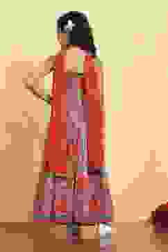 Red Viscose Rayon Flared Printed Lehenga Set image number 4