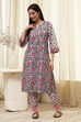 Blue and Pink Cotton Printed Straight Kurta Set image number 6