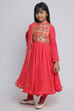Red Cotton Anarkali Kurta Churidar Suit Set image number 4