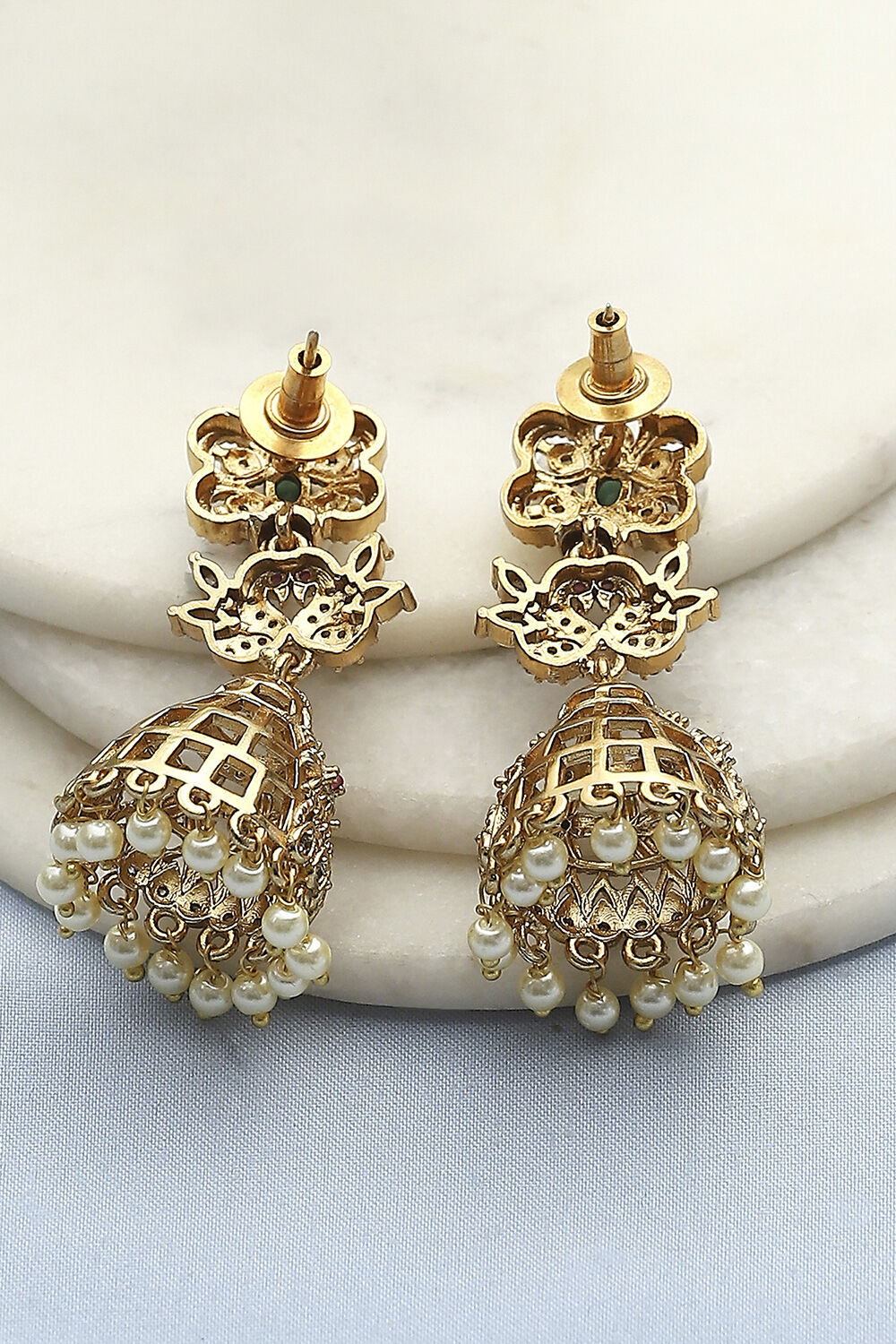 Gold Green Alloy Jhumka image number 2