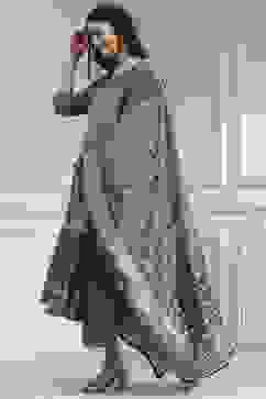 Lilac Cotton Printed Anarkali Suit Set image number 3