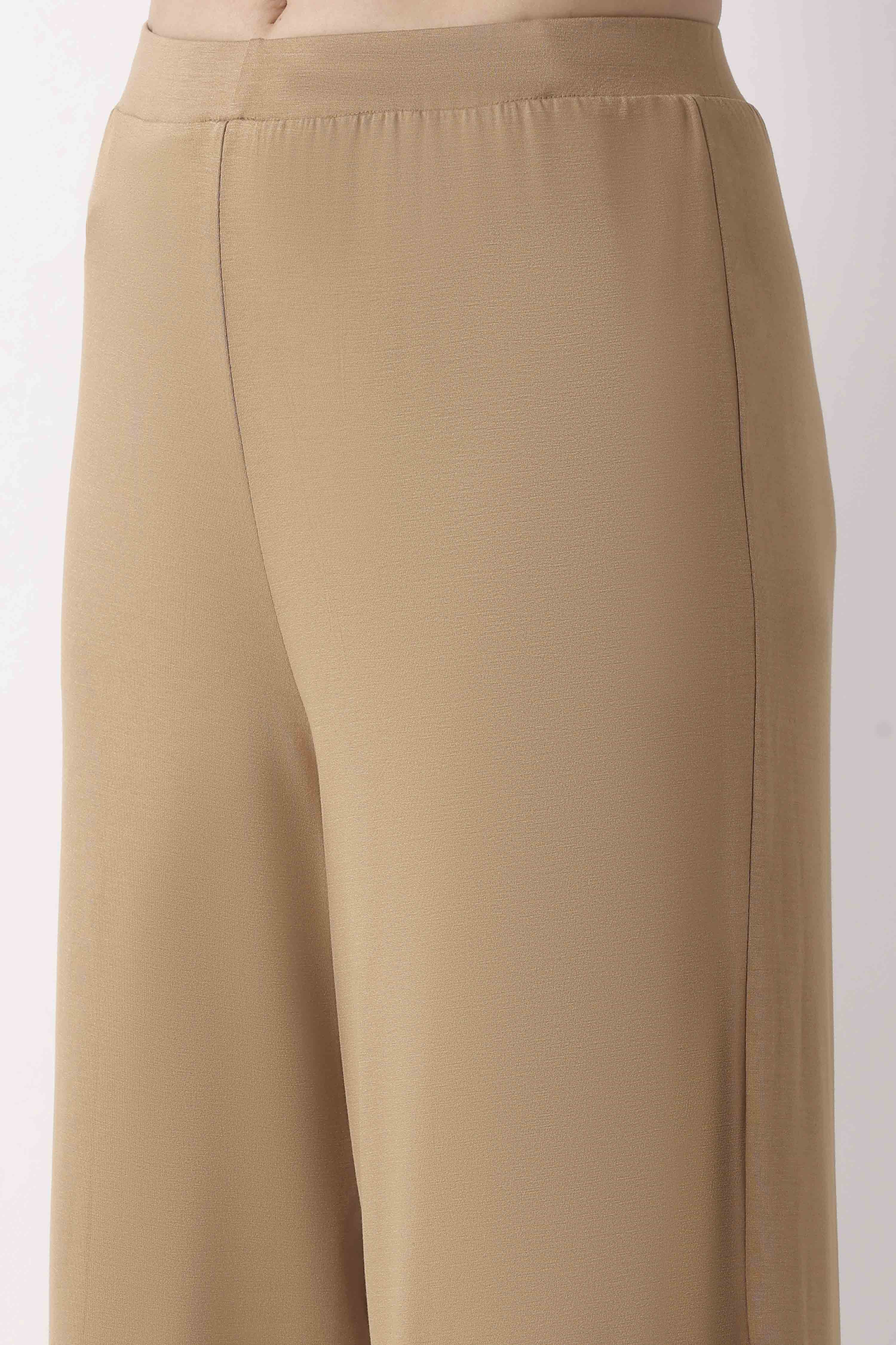 Beige Viscose Rayon Straight Palazzos image number 1