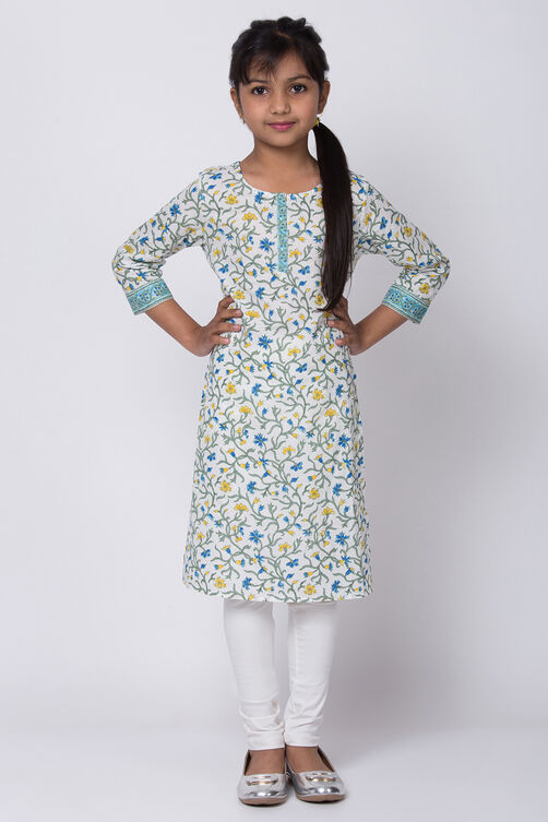 White Cotton Straight Kurta Churidar Suit Set image number 0