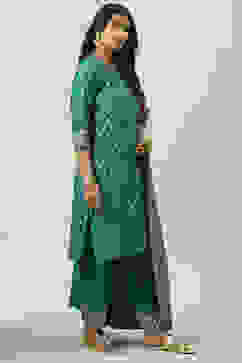 Peacock Green Art Silk Straight Kurta Salwar Suit Set image number 6