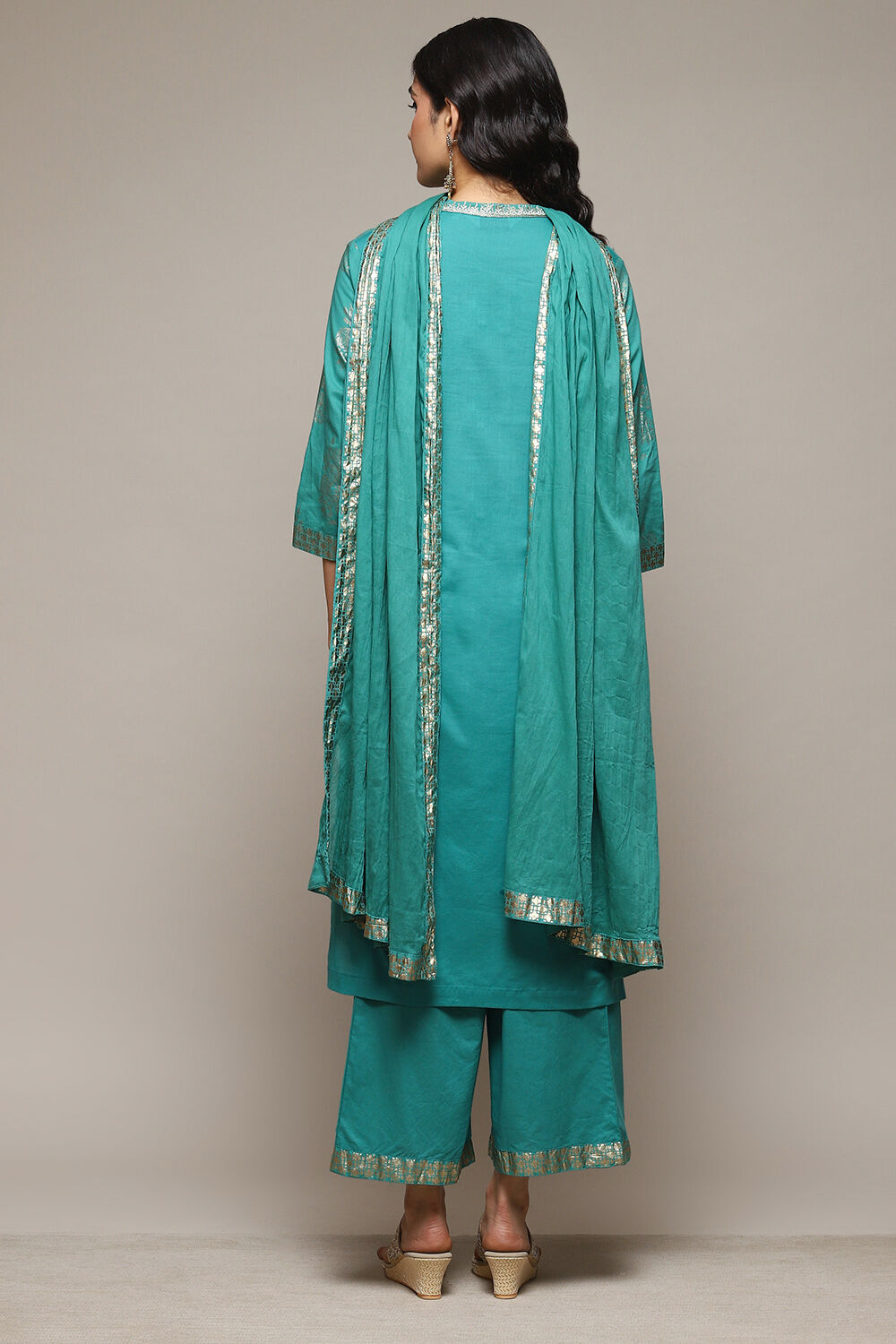 Brown Cotton Straight Kurta Palazzo Suit Set image number 4