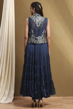 Blue Georgette Festive Tiered Anarkali Dress image number 3